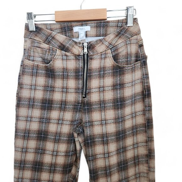 Y2K FOREVER 21 Plaid High Rise Flare Jeans 26 Stretch Raw Hem‎ Boho Hippie Pants - Picture 4 of 16